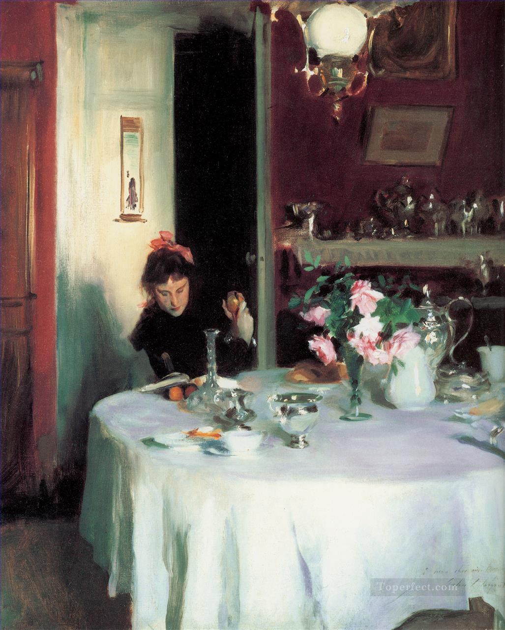 La mesa del desayuno John Singer Sargent Pintura al óleo